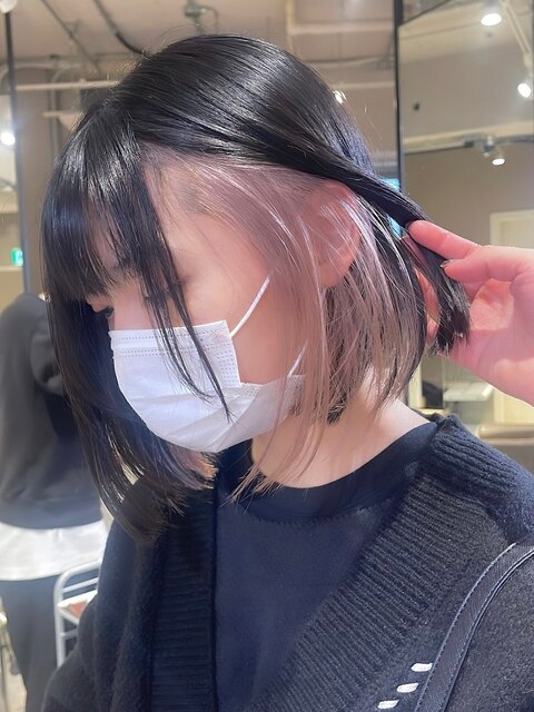 ba364_金髪ボブロブヘアインナーカラーボブウルフグレーベージュ