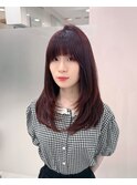 20代30代ブリーチなしカラー　レイヤーカット　チェリーレッド