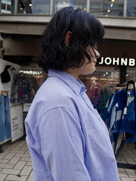 アクアオモテサンドウ(ACQUA omotesando) △癖毛風ボブパーマミディアムパーマブルーブラック