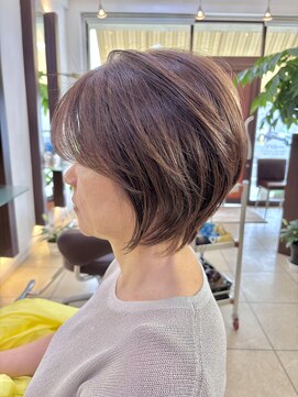 ヘアアーク(HAIR arc) ショートボブ#前下がり#明るい白髪染め#ひし形#くびれかわいい