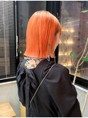 切りっぱなしボブ　オレンジカラー　ブリーチカラー　ロブ