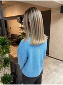 バレイヤージュ、ハイライト、レイヤーカット、ダブルカラー