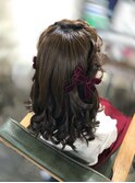 編み込みハーフアップ