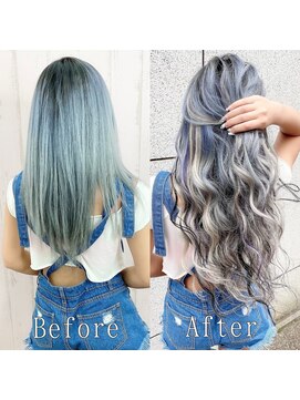 ペールブルーx黒メッシュ シールエクステ 大人巻き 札幌 L あるじゃんすー 札幌店のヘアカタログ ホットペッパービューティー