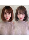 内巻きボブ/ミニボブ/ボブ/グレージュ/ボブヘア/切りっぱなし