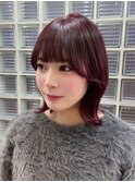 似合わせ韓国風ヘア◇外ハネボブ・チェリーレッド・ワインレッド
