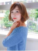 オレンジベージュ　流しバング★★