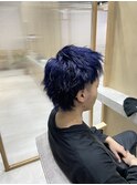 メンズショート　ネイビーブルー　アップバング