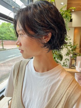 ヘアデザイン ソラ(Sola) 透明感ブラックニュアンスパーマ小顔ゆるふわショートボブ