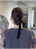 結婚式参列ヘア/タイトヘア/お団子ヘア/金箔