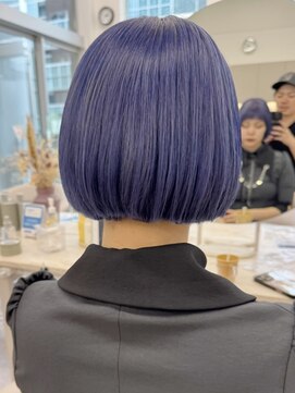 Goofy銀座/ブリーチダブルカラー/ブルーバイオレット/ミニボブ