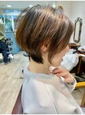 大人かわいい丸みショートボブ/ショートヘア/前髪なし