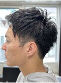 メンズ/アップバング/ツーブロックマッシュ/束感ショート波巻き