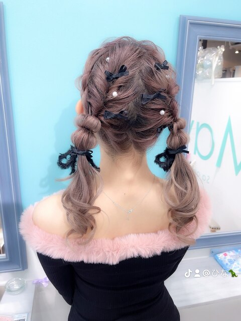 もこもこツイン　リボンヘア　量産ヘアライブヘアセット