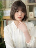 ミルクティーアッシュぱっつん前髪丸みボブh3上尾20代30代40代