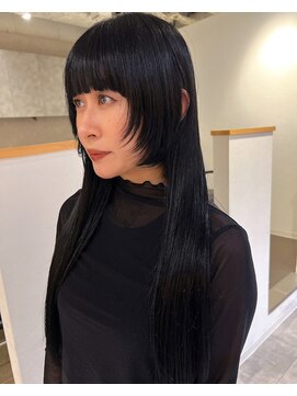 ヘアーズルネッタアベノ(HAIR'S Lunetta abeno) 顔まわりウルフカット赤みを抑えたブルーブラック
