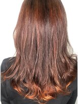 アース 会津若松店(HAIR&MAKE EARTH)&nbsp;ブラウン×オレンジ裾カラーの巻き髪ロング