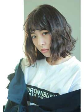 グラス(grass) ワンレン ウェーブボブ 黒髪 抜け感バング 用賀grass河野