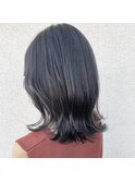 暗髪大人ダークグレージュ上品カラー/くびれミディアム外ハネ