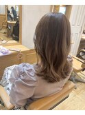 ハイライトカラー 細めハイライトベージュグレージュ透明感