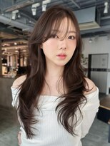 アルバム 池袋(ALBUM)&nbsp;ロングオリーブベージュ似合わせカット前髪カット_F21348