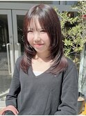 レイヤーカット/顔まわりカット/ピンクブラウン/暖色カラー