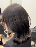 ブリーチなし透明感カラーモーブグレージュ_レイヤーロング黒髪