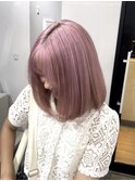 ピンクヘアーダブルカラーボブピンクグレープフルーツ韓国ヘア