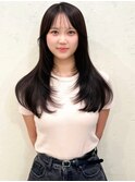 新宿韓国風ロングレイヤー顔周りレイヤーカットダークグレージュ