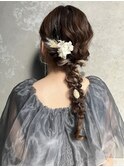 編み下ろしダウンスタイルヘアセット結婚式ゲストお呼ばれセット