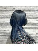 ナチュラルブルーブラック艶感ストレート美肌透明感ブルーカラー