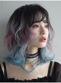 ホワイトブロンド外ハネボブワイドバングイメチェンヘアスタイル