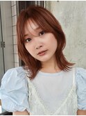 くびれヘア ミディアム レイヤーカット アプリコットオレンジ