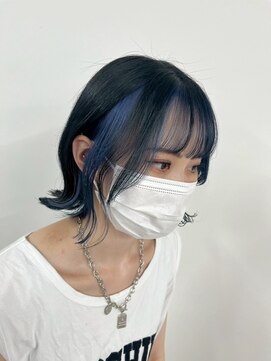 リシャルム 新保店(Re charme) ネイビーブルーが映える前下がりボブのインナーカラーデザイン