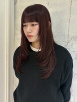 ヨーク(YOKE)&nbsp;【YOKE】レイヤーロングワイドバングレッドブラウン髪質改善前髪