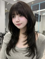 プリアバイポプルス 渋谷(pria by popls)&nbsp;ミディアムレイヤーハッシュカット顔周りカット韓国ヘア