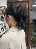 黒髪ポニーミディアムナチュラルシンプルセットゆるふわ