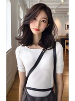 リンク(Link Hair&Spa)&nbsp;大人可愛い ふわっとミディアムボブ 前髪なし 暗めカラー