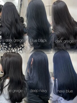 シーン(seen) 【ブルーカラー】小顔前髪くびレイヤーカット黒髪ネビージュ