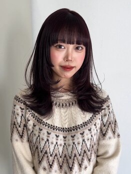 ムージー(moug)の写真/【袋町・本通】顔周りのくびれ/レイヤーカット/暗髪は《moug》骨格に合わせた似合わせで垢抜け韓国ヘアに◇