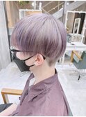 ブリーチデザイン×ピンクアッシュカラー　マッシュボブ