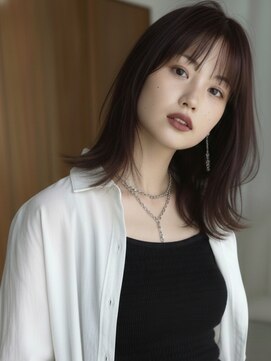 フレイムス ヘアアンドリラックス 赤羽店(Frames hair&relax) 深みカシスブラウンの艶感ミディアムヘア/20代30代40代
