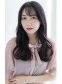 大人可愛い韓国式小顔２WAYバングレイヤーカット　黒髪ロング