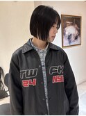 大人ボブ大人ショートボブ切りっぱなしボブ前髪あり前下がりボブ