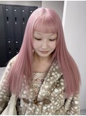 ホワイトピンクカラーハイトーンロング髪質改善