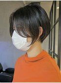 大人ショートボブ前髪なし黒髪ハンサムショート20代30代40代調布