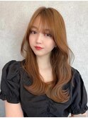 ロングレイヤーカットワイドバング前髪カット ダブルカラー 韓国