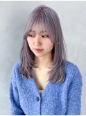 顔周りレイヤーミディアム前髪カットブリーチ_F0870
