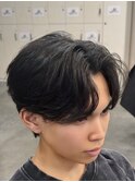 韓国マッシュフェザーパーマニュアンスパーマセンターパート黒髪