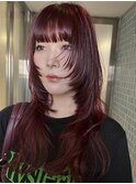 ブリーチなしダブルカラー レッドブラウン レイヤーカット